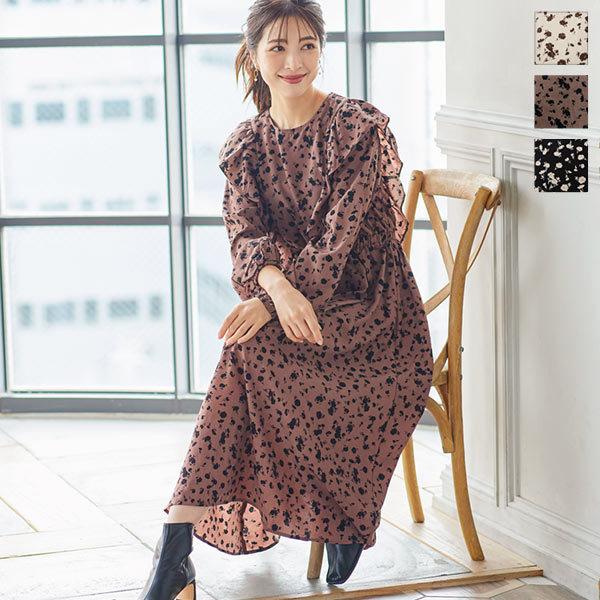 日替わりセール ワンピース レディース 秋 フレアワンピース フリル ロング ウエストマーク 上品 フェミニン フラワープリント E2934送料無料 神戸レタスkobelettuce 通販 Paypayモール