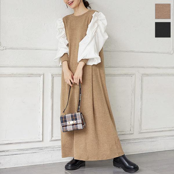 日替わりセール ワンピース レディース フレアワンピース ボリュームスリーブ ドッキングワンピース 長袖 ロング フェミニン E2955送料無料 神戸レタスkobelettuce 通販 Paypayモール