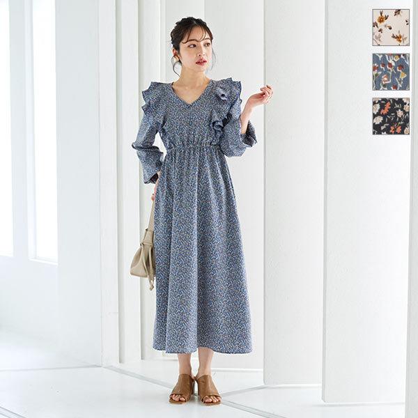 日替わりセール ワンピース レディース 春 花柄 フリル 長袖 ロング丈 フラワープリント フェミニン E2999送料無料 神戸レタスkobelettuce 通販 Paypayモール