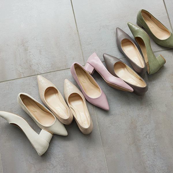 パンプス レディース シューズ 春 靴 チャンキーヒール ポインテッドトゥ きれいめ ロングノーズ I2264 神戸レタスkobelettuce 通販 Paypayモール