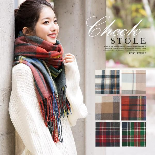 マフラー レディース ストール 大判ストール チェック柄 ショール ブランケット 膝掛け 防寒 グレンチェック J624 神戸レタスkobelettuce 通販 Paypayモール