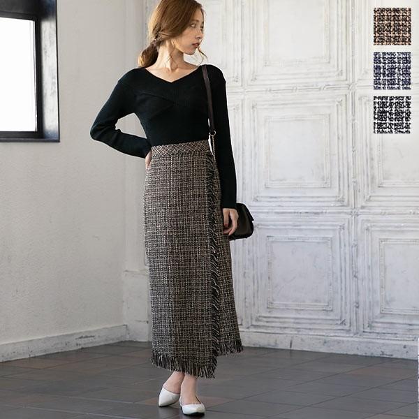ロングスカート レディース スカート ツイード 秋 冬 ラップ風 ボトムス タイトスカート M2580 神戸レタスkobelettuce 通販 Paypayモール