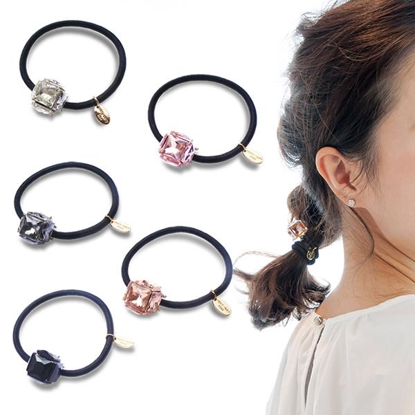 クリスタルキューブヘアゴム ビジュー ストーン メタリック シンプル ヘアアクセサリー レディース まとめ髪 ヘアアレンジ 結婚式 仕事 オフィス 通学 通勤