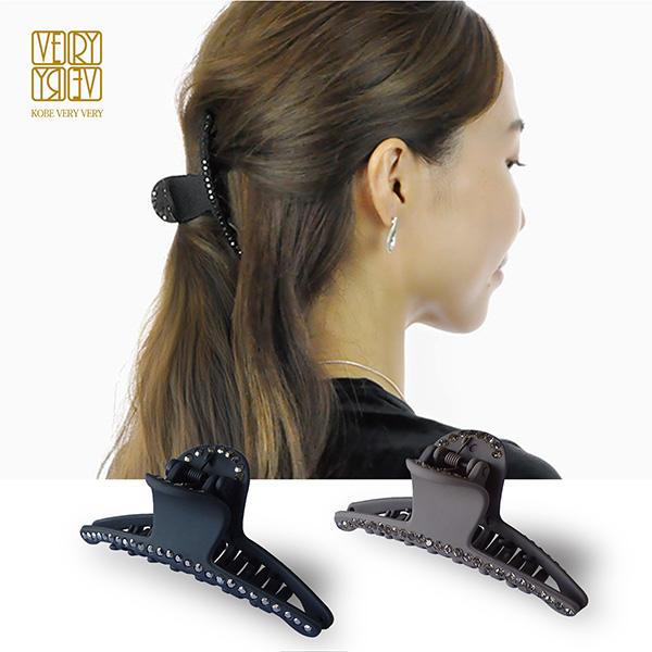 バンスクリップ 定形外郵便 ビジューライン マット 9.5cm ヘアクリップ ラインストーン レディース ヘアアクセサリー 髪 クリップ 大きめ 挟むだけ 簡単