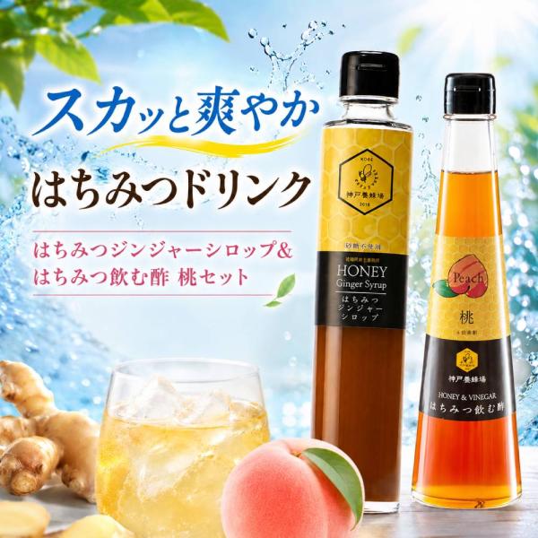 はちみつ ジンジャーシロップ ＆ はちみつ飲む酢(桃)セット 蜂蜜 ハチミツ 生姜シロップ 効能 無添加 無着色 冷え性対策 温活 国産 高知 ビネガー ドリンク