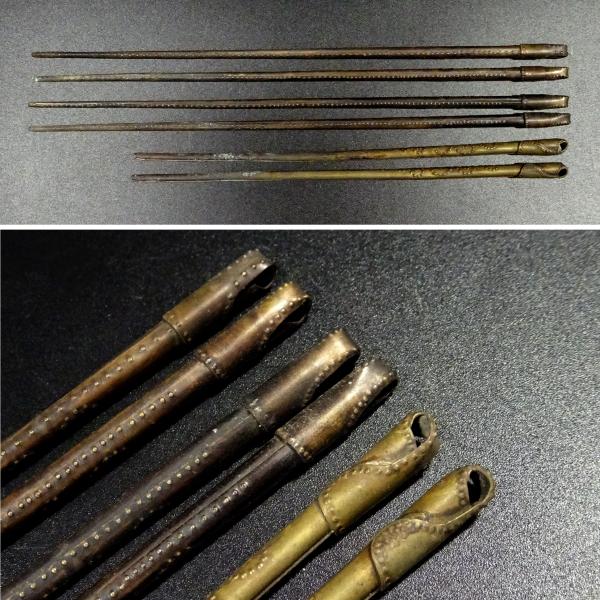 敬逢 秀逸 茶道具 銅造 銅蟲 銅虫 銅槌起細工 火箸 三対 香道具 火鉢