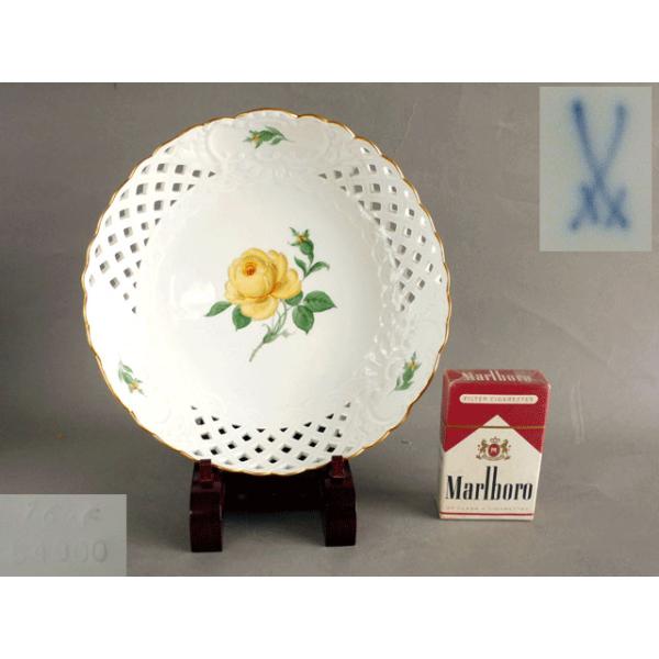 Meissen マイセン 透かし金彩 黄色いバラ プレート 飾り皿 直径