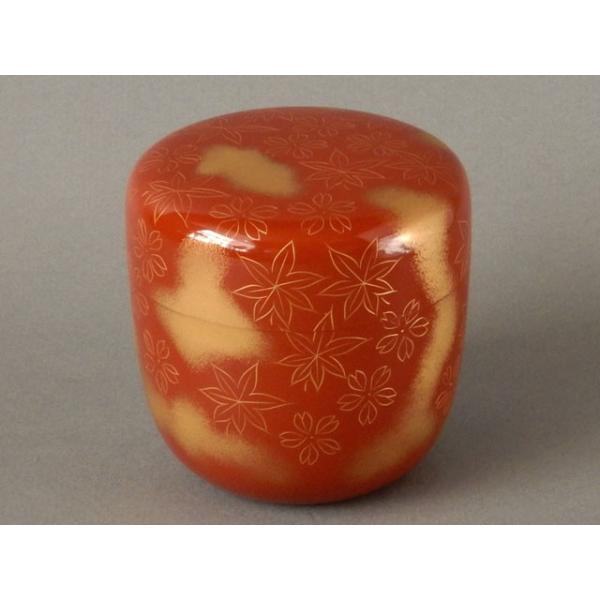 輪島塗　沈金作家　前志芸男作 鴨　カモ 茶道具 輪島塗 前志芸男作 沈金七宝之図 平棗 共箱 D R5354の