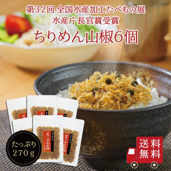 【送料無料】ちりめん山椒45g 6個セット【 Ｆ−６ 】　不二の昆布 メール便 つくだ煮 佃煮 ちりめん佃煮 ふりかけ お弁当 おにぎり おうちごはん おかず お米