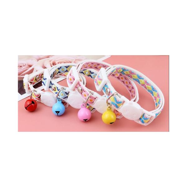 首輪 猫 おしゃれ 長さ調整 安全バックル キャットカラー エスニック柄 ジャガードエスニック柄がおしゃれな猫用首輪です。ジャガード織りで猫ちゃんの可愛さをより引き立てます。淡いパステルカラーで個性的な色合いが特徴です。4色展開ピンク イエ...