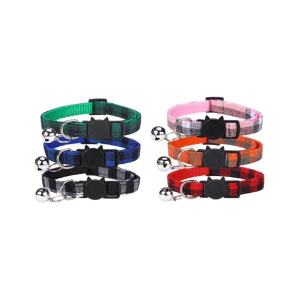 首輪 猫 おしゃれ 長さ調整 安全バックル キャットカラー あざやかチェック柄ヴィヴィッドな色合いのチェック柄がおしゃれな猫用首輪です。６色展開グリーン ブルー コーヒー ピンク オレンジ レッド外からの力によって外れる安全設計のバックルを...