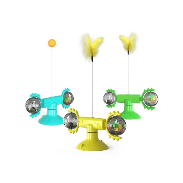 猫 おもちゃ ひとり遊び 吸盤 回転 風車型スピナー 羽根とボールつき猫の回転する風車型スピナーのおもちゃです。透明のケースにキャットニップボールが入っていてネコちゃんの興味をそそります。吸盤がついているので窓ガラス、壁や床に固定することが...