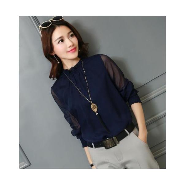 L ネイビー ブラウス シフォン 長袖 シースルー フォーマル シャツ ハイネック フリル 透け感 Buyee Buyee Japanese Proxy Service Buy From Japan Bot Online