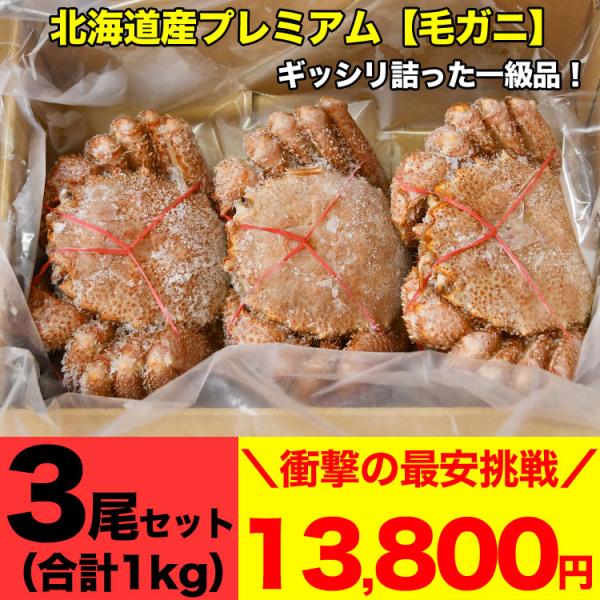 【在庫限り大放出】毛ガニ 360g前後×3尾 合計1kg前後 プレミアム北海道産(毛蟹 毛がに kegani けがに かに カニ味噌 蟹味噌)