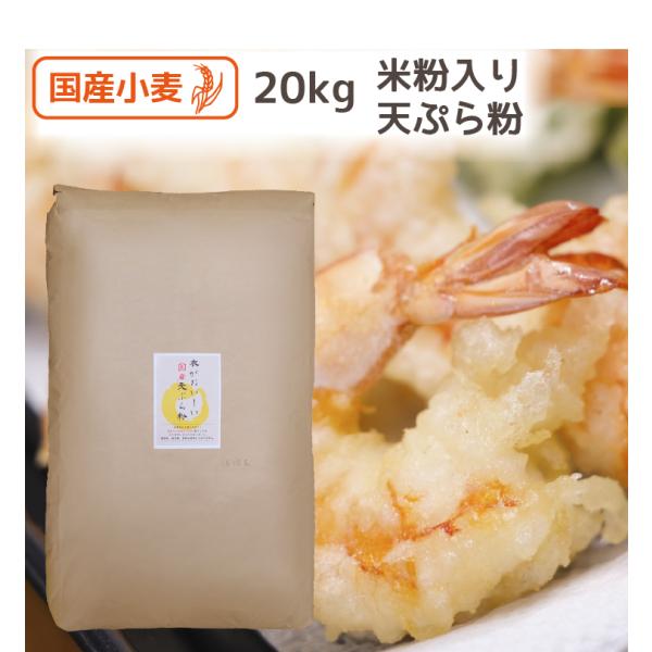 商品紹介自社で製粉した国産小麦を使用して製造しています。水で混ぜるだけで誰でも簡単に美味しい天ぷらを揚げられます。冷めても美味しい天ぷら粉です。内容量20kｇ原材料小麦粉（小麦（国産））、米粉（米（国産））、岩塩、かぼちゃパウダー（北海道産...