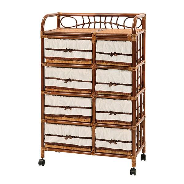 【新品】ラタン　４段ラック　ランドリー　キャスター付　籐家具　レトロ家具 天然籐 ラタン ランドリー チェスト ランドリーラック スリム 4段