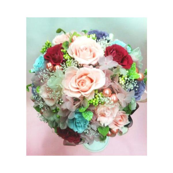 プリザーブドフラワーブライダルブーケ ピンクとブルーのスウィート