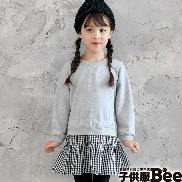 ワンピース 韓国子供服 Bee カジュアル キッズ 女の子 長袖 スタンダード プルオーバー スウェット 重ね着 切り替え ギンガムチェック フリル 春 秋 冬 Sbb 子供服bee 通販 Yahoo ショッピング