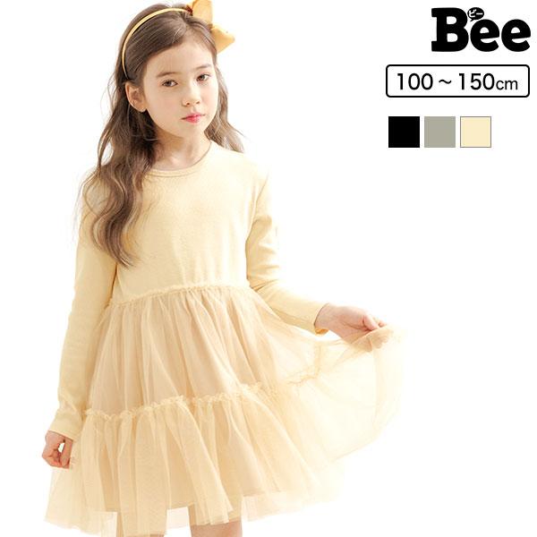 チュール切替えワンピ 韓国子供服 キッズ 長袖 無地 シンプル ナチュラル 秋 冬 Aw新色 Sbb 子供服bee 通販 Yahoo ショッピング