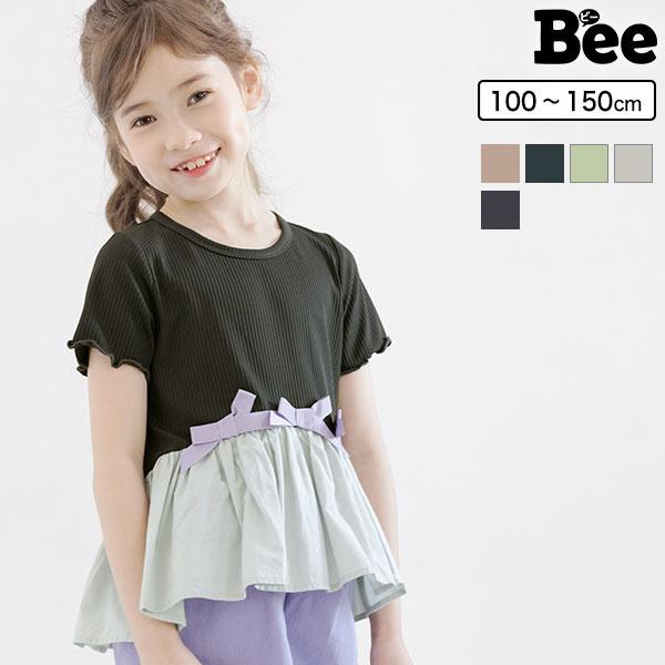 リボントップス 女の子 子供服 子ども服 こども服 キッズ 春 夏 100 110 1 130 140 150 半袖 ペプラム 配色 Ss新作 Tbb 子供服bee 通販 Yahoo ショッピング