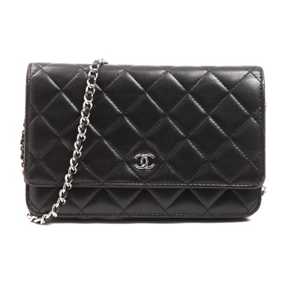 CHANEL シャネル チェーンウォレット ラムスキン ショルダーバッグ ブラック AP0250 レディース 中古