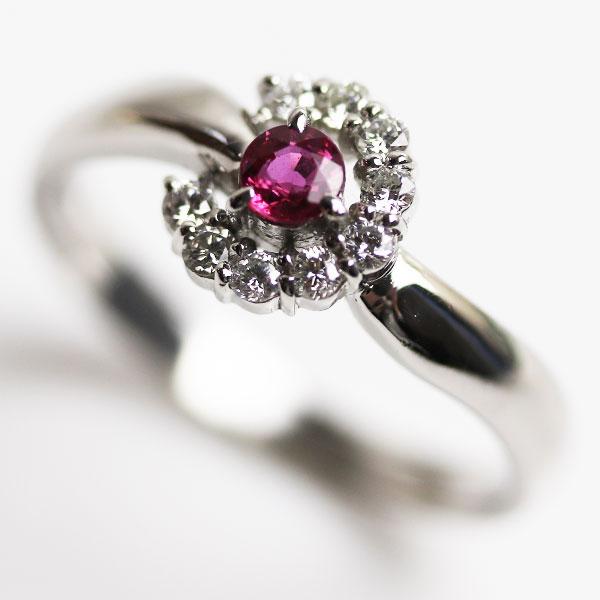 Pt900プラチナ リング・指輪 ルビー0.21ct ダイヤモンド0.24ct 18号 