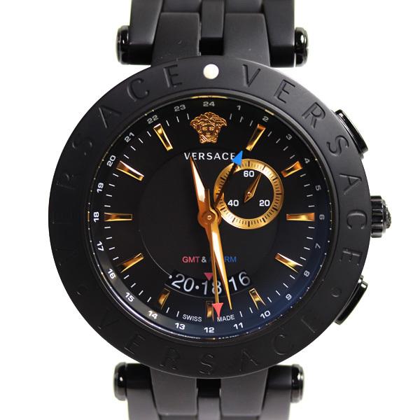 ヴェルサーチ VERSACE 腕時計 VレースGMTアラーム 黒文字盤  