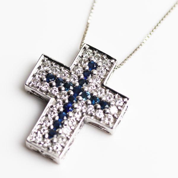 ショップ K18WG ホワイトゴールド ダイヤモンド サファイア ネックレス