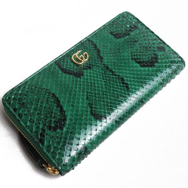 新品/未使用 グッチ GUCCI 長財布 ラウンドファスナー GGマーモント パイソン ジップアラウンドウォレット?456117 LU3XG 3120 エメラルド/買取品