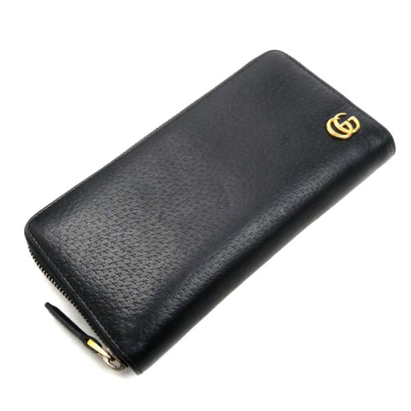 本物 グッチ GUCCI GGマーモント ラウンドファスナー 長財布 ロングウォレット レザー ブラック 428736 財布 ウォレット 中古・ GUCCI - グッチ GUCCI GGマーモントロングジップウォレット 428736