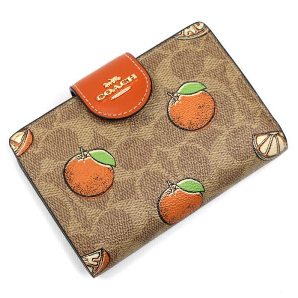 COACH（コーチ） ミディアム コーナージップ オレンジプリント 二