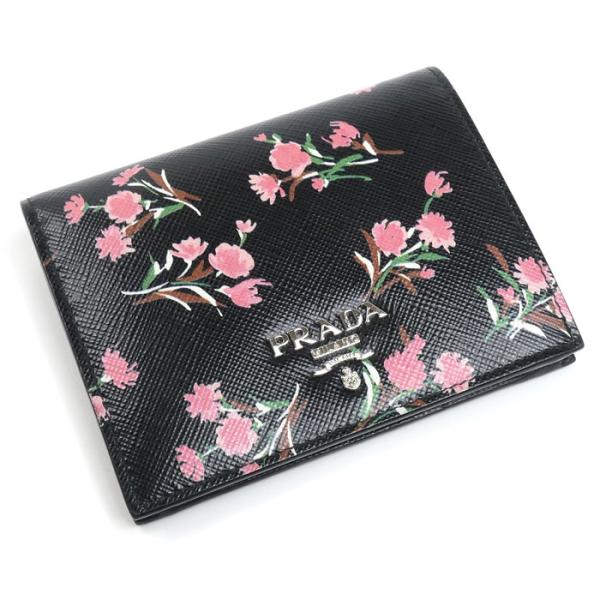 PRADA（プラダ） サフィアーノ フラワーブーケ 二つ折り財布 ブラック