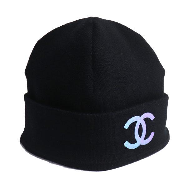シャネル CHANEL ニット帽 キャップ 帽子 ブラック ココマーク/中古/美