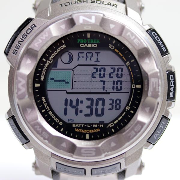 MT2643 カシオ CASIO プロトレック PRO TREK ソーラー電波時計 PRW-2500T-7JFMULTIBAND6 トリプルセンサー  チタンベルト/中古