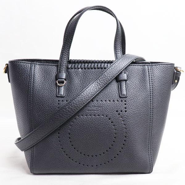 サルヴァトーレ フェラガモ Salvatore Ferragamoガンチーニ トートバッグ 21G715 レザー2Wayショルダー ロゴパンチング  ブラック/中古/美品