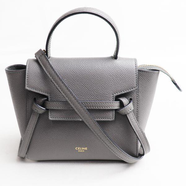 CELINE セリーヌ ピコ ベルトバッグ グレインドカーフスキン グレー