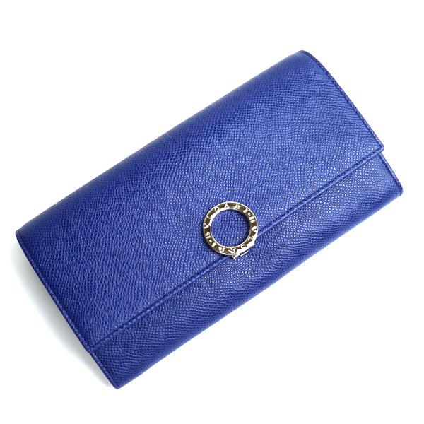 BVLGARI ブルガリ 長財布 36317 型押レザー ブルーダリア/中古/極美品