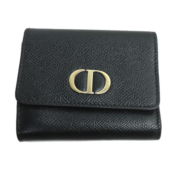 Dior ディオール 30モンテーニュ ロータス コンパクトウォレット 三つ折り財布 ブラック S2057OBAE-900U レディース【中古】 koera_sb25-0418-18