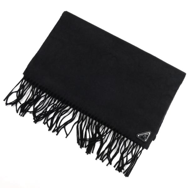 PRADA プラダ トライアングルロゴ マフラー ブラック 2FS065 2C0P F0002 ICチップ シルクxカシミヤ スカーフ レディース【中古】【美品】 PRADA（プラダ） トライアングルロゴ マフラー ブラック 2FS065 2C0P