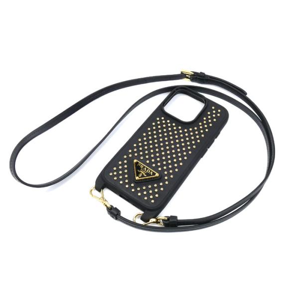 PRADA プラダ 16Pro iPhoneケース ブラック 1ZH209_2C3H_F0018 スタッズ レディース【中古】【極美品】 PRADA（プラダ） 16Pro iPhoneケース ブラック 1ZH209_2C3H_F0018