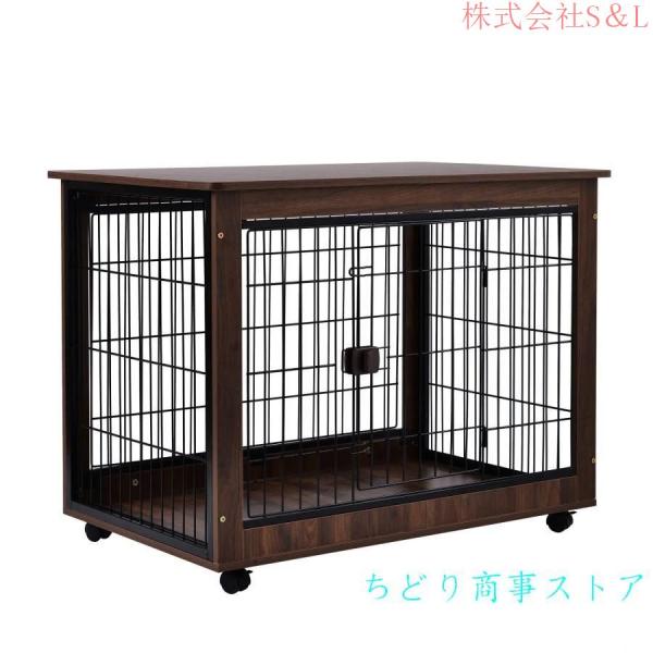 犬ケージゲージ屋根付き木目調サークル98×64×75cm小型犬・中型犬