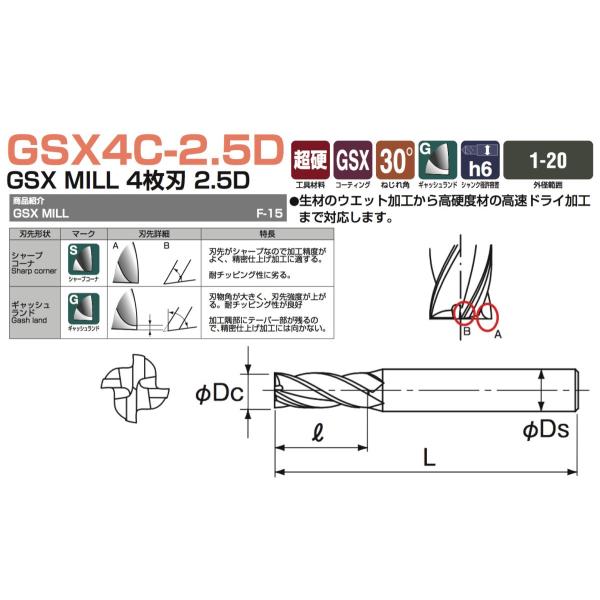 定形外可】NACHI 超硬エンドミルGSX MILL 4枚刃2.5D φ5.5 GSX40550C 