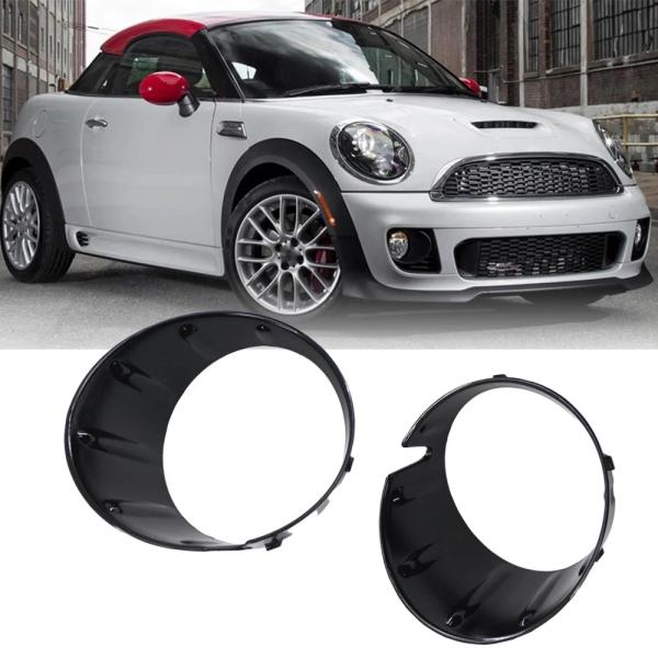 並行輸入品 2 個ブラック/クロームフロント バンパー フォグランプライト カバーリング トリム ミニ R56 R55 クーペ R58
