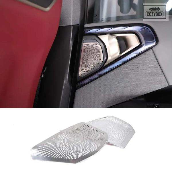 並行輸入品 BMW X3 G45 2025 2026 リアドアスピーカー カバー ドアスピーカー装飾メッシュ カバー ステンレス シルバー 2個