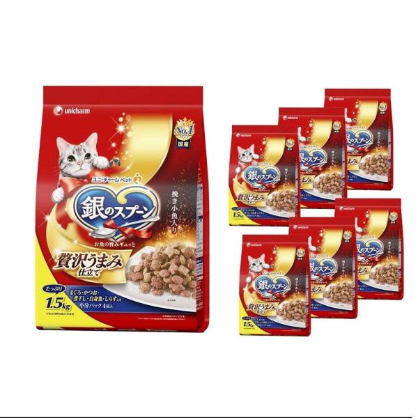 他サイト： 銀のスプーン キャットフード 贅沢うまみ仕立て まぐろ・かつお・煮干し・白身魚・しらす入り 1.5kgx6個セット 猫フード ドライ 総合栄養食の商品画像