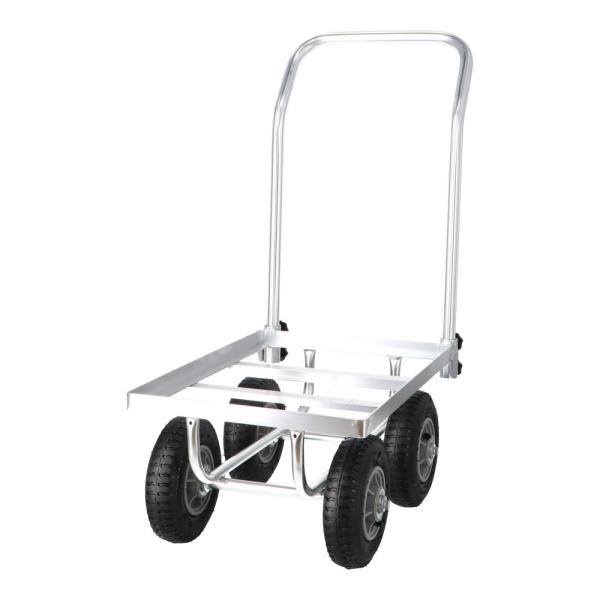 ◇◇ 【特長】 ●アルミニウム材質のコンテナカーです。  【用途】 ●荷物の運搬に。  【仕様】 ●外寸（約）：W580×D390×H820mm ●荷台部分の内寸（約）：W540×D38.5mm ●タイヤ直径（約）：200mm ●タイヤ軸径...