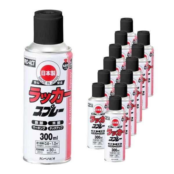 ラッカースプレー 黒 ブラック 300ml×12本セット 速乾 つや消し