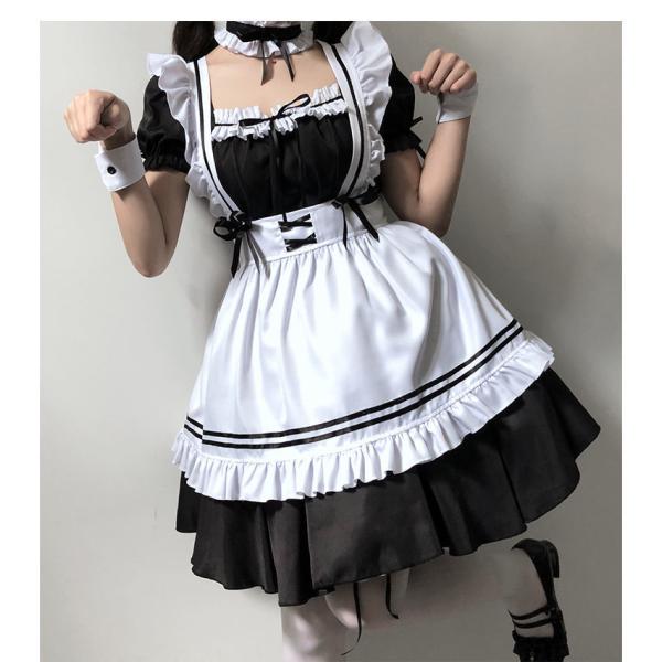 メイド服 コスプレ コンカフェ メイド エプロン ショート丈 メイドコスチューム 仮装 レディース メンズ セット こすぷれ イベント パーティー 爆買