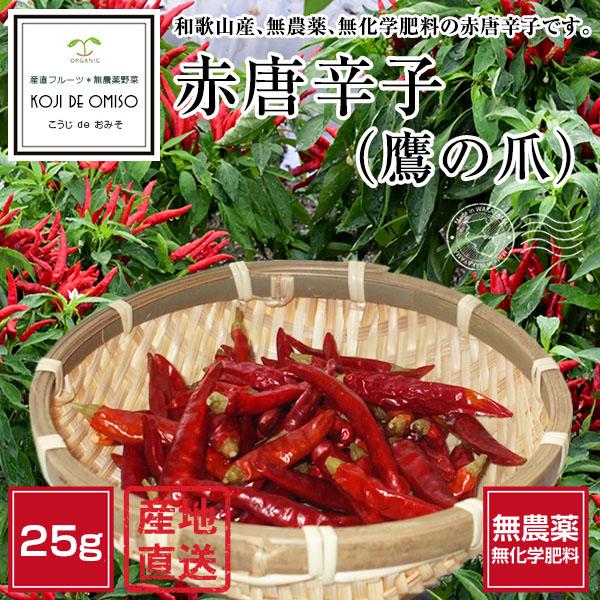 産地直送! 和歌山産 無農薬 乾燥 赤唐辛子(国産・鷹の爪)25g 産地直送! 和歌山産 無農薬 乾燥 赤唐辛子(国産・鷹の爪)25g