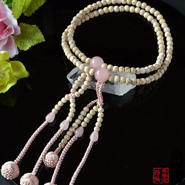 片手念珠 花鳥彫り菩提樹 本水晶入り